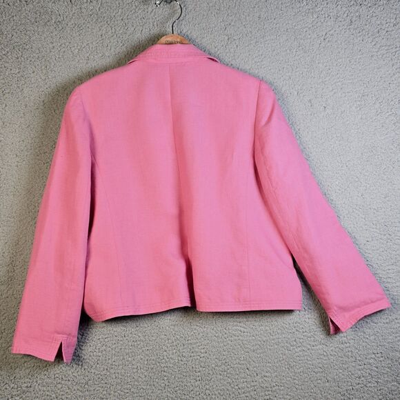 Talbots Womens Blazer 10 Pink Linen Open Classic Work Career Lined Pockets - Picture 15 of 16